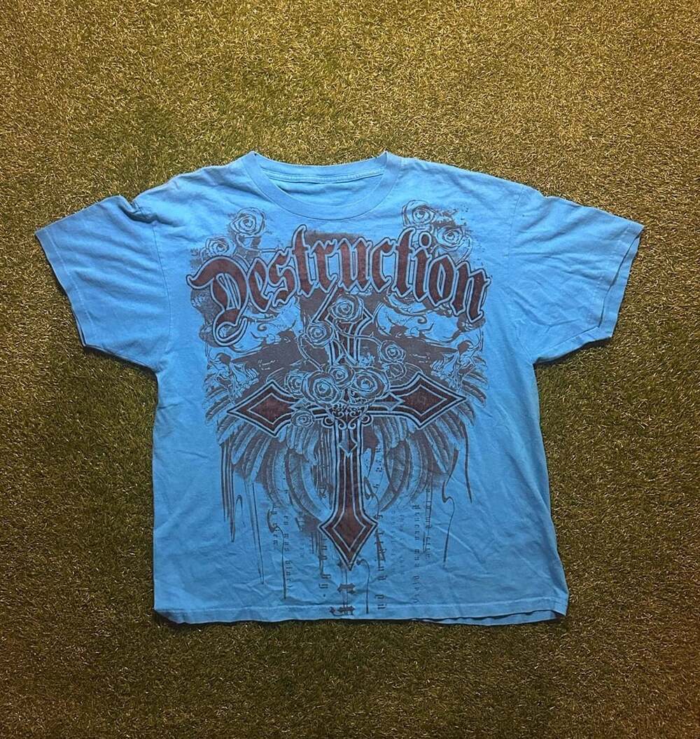 Y2K 2000s Destruction Cross Grunge T-Shirt